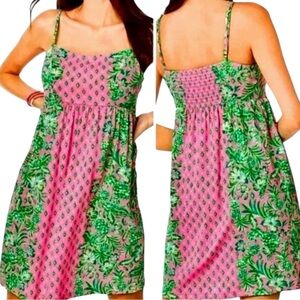 Lilly Pulitzer Libra Minidress Medium Smocked Floral Babydoll Cotton Resort Pink